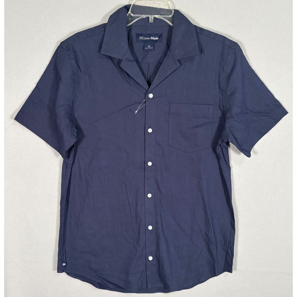NWOT Mizzen+Main Camp Shirt Mens M Navy Blue Cotton Linen Blend  Aloha Beach